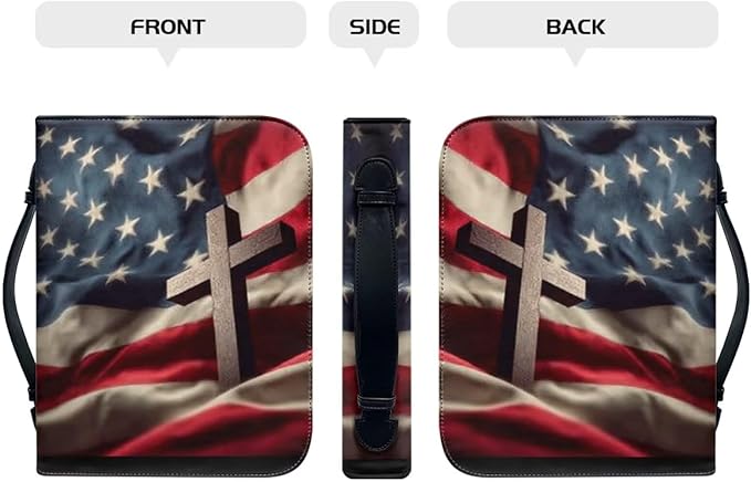 Small Bible Cover Case for Women Men American Flag and Cross PU Leather Bible - Image 2
