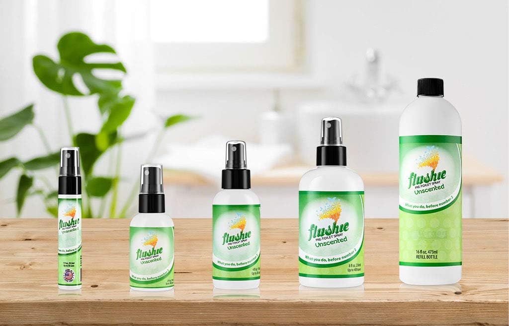 Flushie Pre-Toilet Spray for Poop Travel Size Toiletries Bathroom Spray for Poop Spray for Toilet Deodorizer Traveling Essentials Poop deodorizer Poop Odor eliminator… (Unscented, 1oz 4pack)