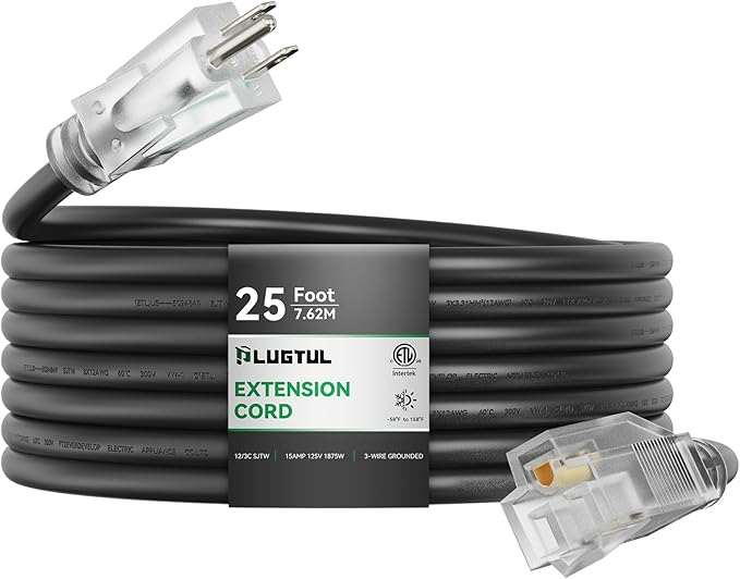PLUGTUL Outdoor Extension Cord 25FT, 12 Gauge Extension Cord by PLUGTUL