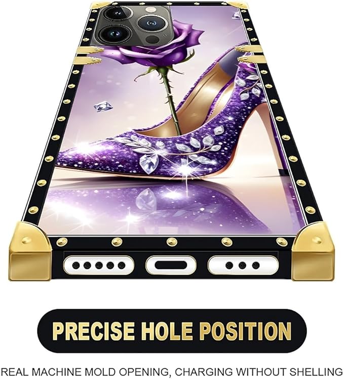 Compatible with iPhone 16 Pro Case, High Heeled Purple Diamond Rose Luxury - Image 5