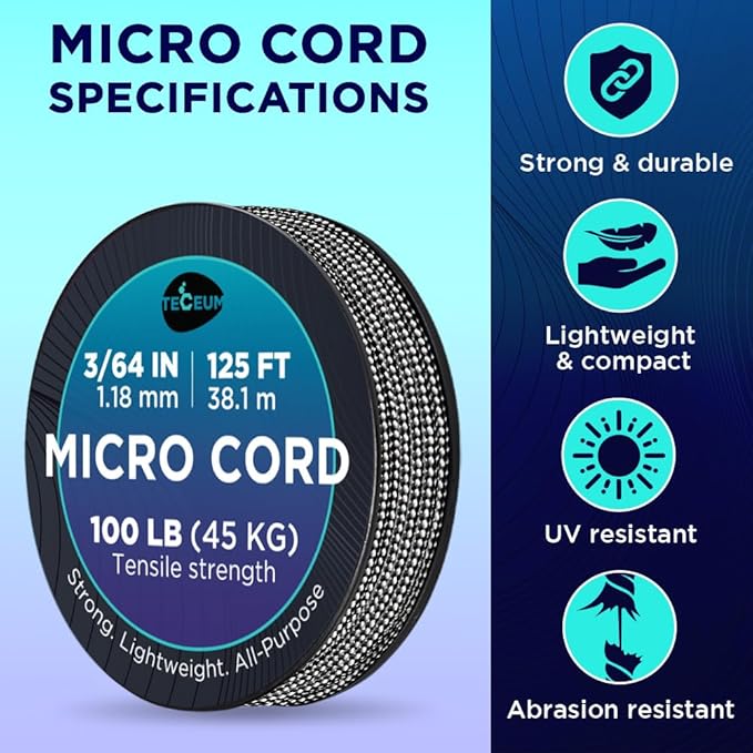 TECEUM Micro Paracord – 1.18 mm X 125 ft – Micro Utility Cord – Thin Braided - Image 4