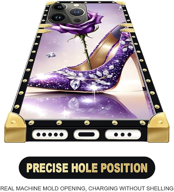 Compatible with iPhone 16 Pro Max Case, High Heeled Purple Diamond Rose Luxury - Image 5