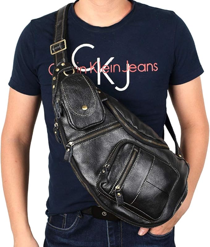 Hebetag Vinatge Leather Sling Bag Crossbody Backpack - Image 6