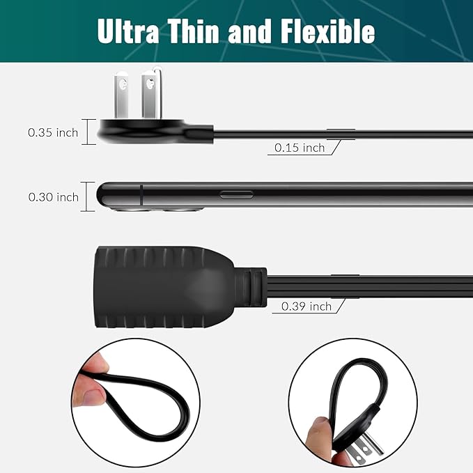 Elecan Flat Plug Extension Cord 30 Ft - Image 2