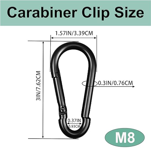 Black Carabiner, Heavy Duty Galvanized Steel Spring Snap Hook Carabiner Clips - Image 2