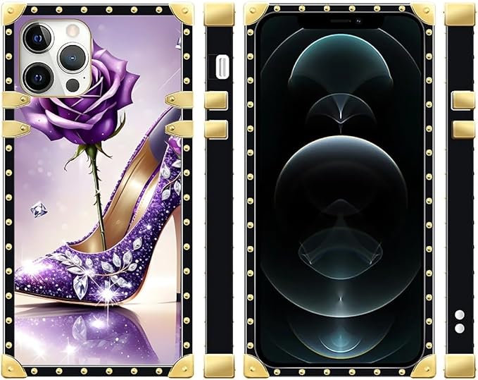 Compatible with iPhone 12 12 Pro Case, High Heeled Purple Diamond Rose Luxury - Image 2