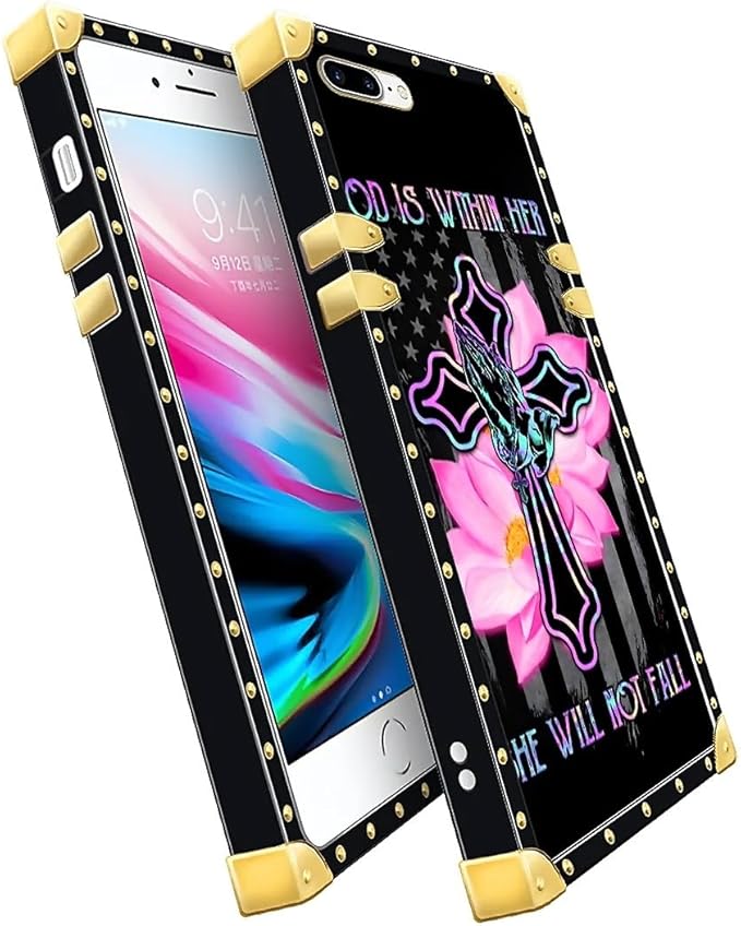 Compatible with iPhone 8 7 SE Case, Praying Cross Hands Luxury Golden Decoration - Image 2
