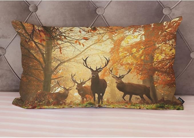 EKOBLA Deers Decorative Pillow Cushion Covers Herd of Deer Stand Among The Fall - Image 2