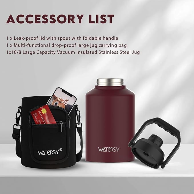 WATERSY Half Gallon Water Bottle Insulated, BPA Free&Leak Proof, 64oz Stainless - Image 6