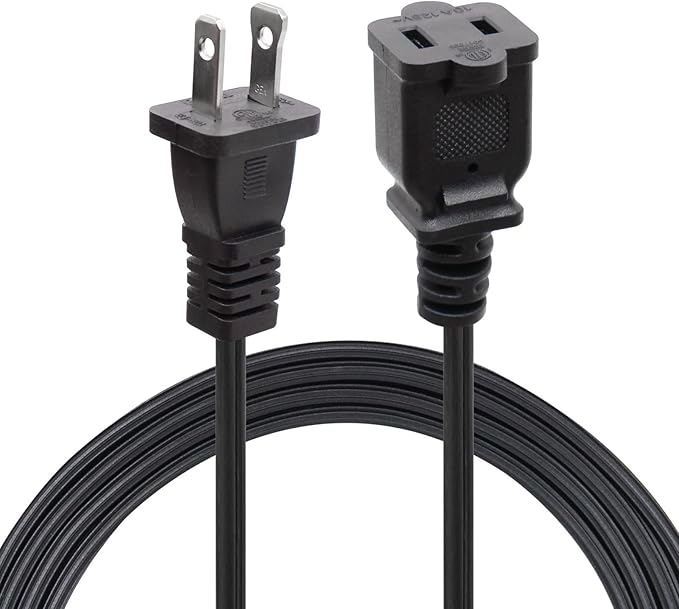 Black Extension Cord 10 Ft, 2 Prong Extension Cords US Flat and Thin - Image 2