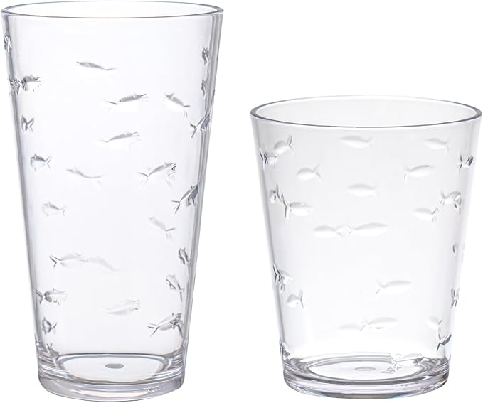KLIFA- CHARLESTON- 16.5 & 19 oz, School of Fish Acrylic Drinking Glasses by KLIFAHome