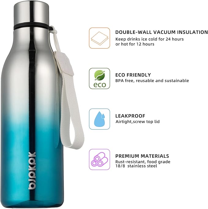 BJPKPK Insulated Water Bottles, 18 oz Stainless Steel Metal Water Bottle - Image 2
