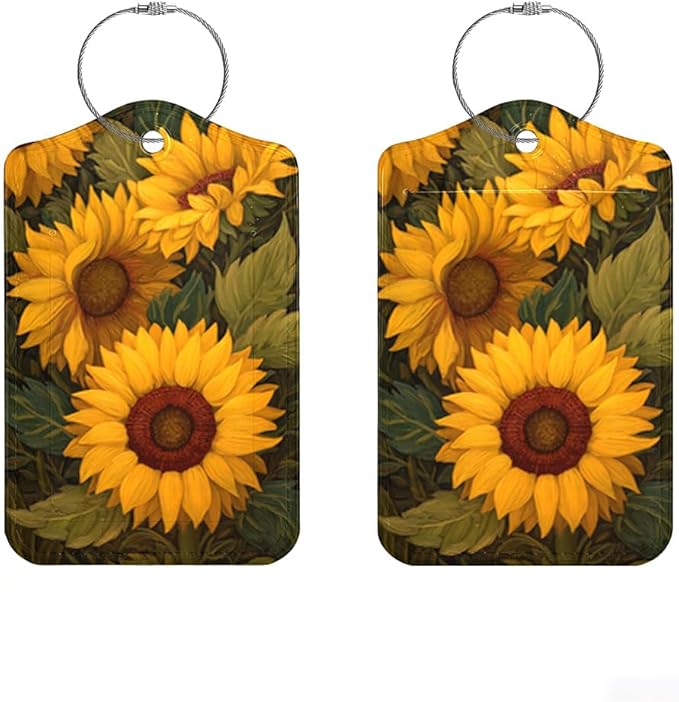 2Pcs Sunflower Luggage Tags for Suitcases, 2.83x4.53 Travel ID Labels by Cmialusie
