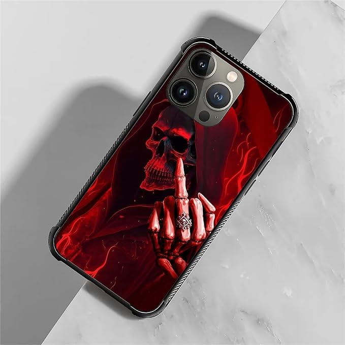 for iPhone 14 Pro Case, Gestures Funny Skull Pattern Graphic Design Girl Boy - Image 7