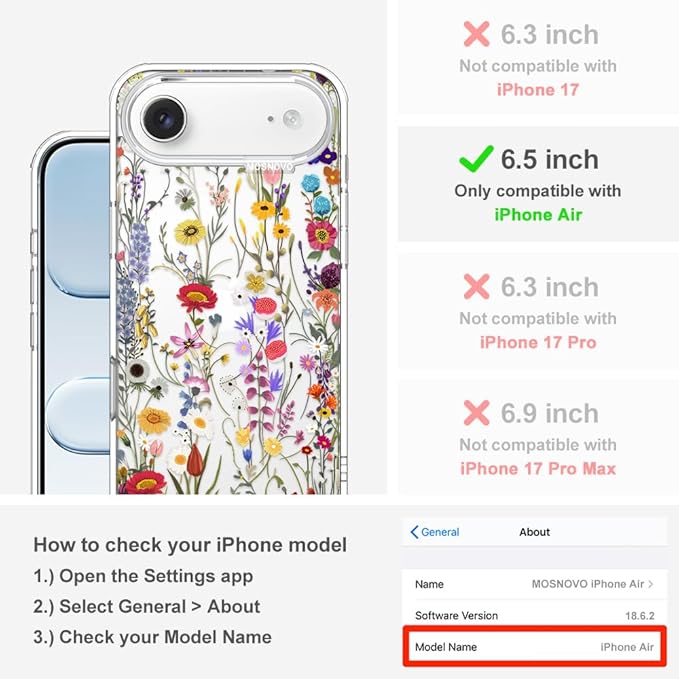 MOSNOVO for iPhone Air Case | Military Grade 6.6ft Drop Tested | Camera Control - Image 2
