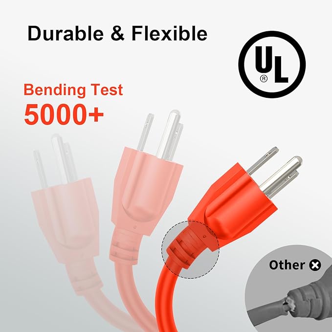 Outdoor Extension Cord Waterproof 5 FT, Flexible 100% Copper 3 Prong Extension - Image 3