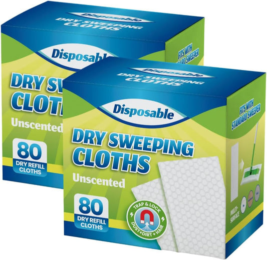 Dry Sweeping Cloths Disposable Mop Refills Floor Dust Mop Pad, Floor Cloth Refills for Swiffer Standard Sweeper, Pack of 160