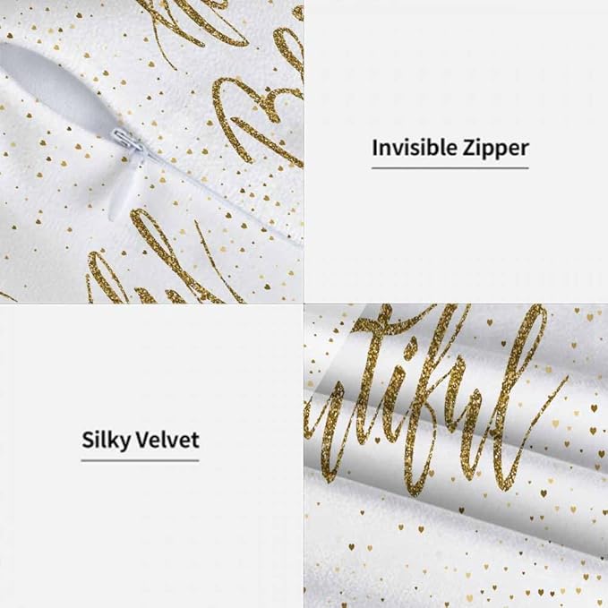 Hello Beautiful Bling Pillow Covers 18 X 18 Gold Glitter Motivational Quote Set - Image 7