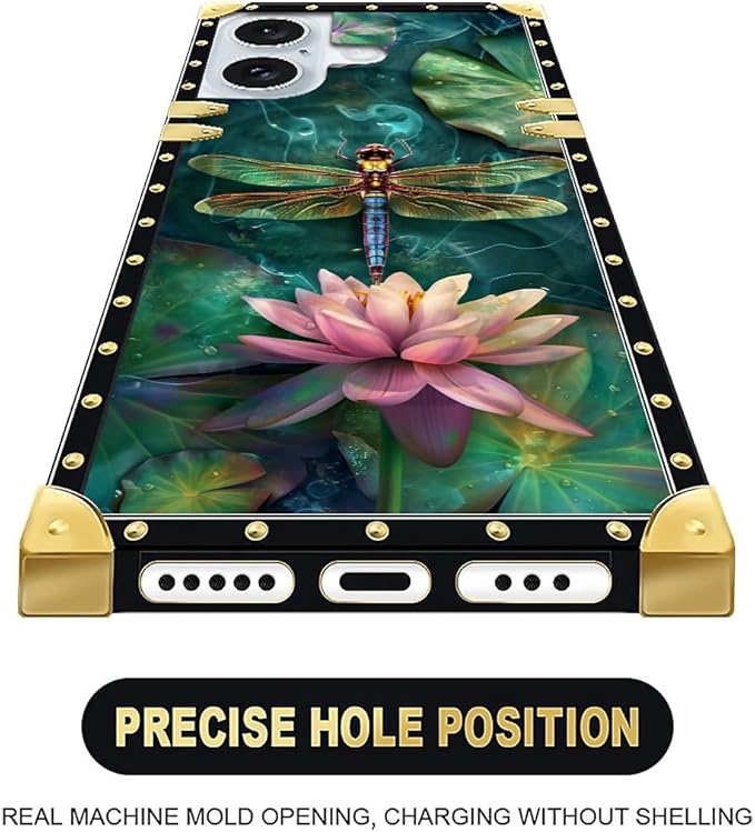 Compatible with iPhone 16 Plus Case, Colourful Dragonfly Pink Lily Pads Luxury - Image 4