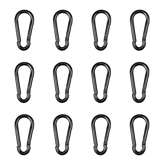 Black Carabiner, Heavy Duty Galvanized Steel Spring Snap Hook Carabiner Clips by High-PQ