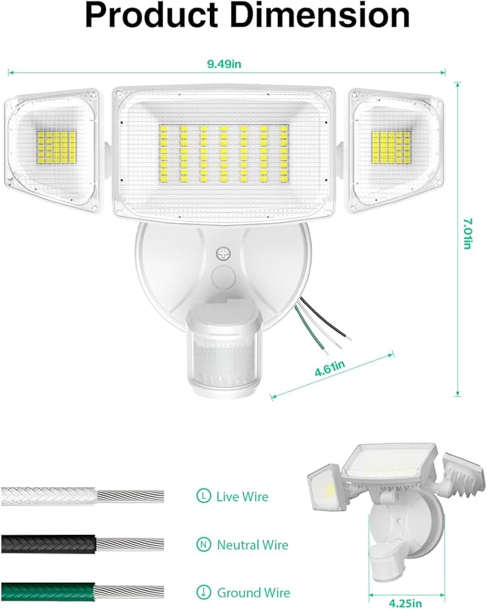 iMaihom 50W Motion Sensor Outdoor Lights, 5000LM Hardwired Motion Sensor Flood - Image 9