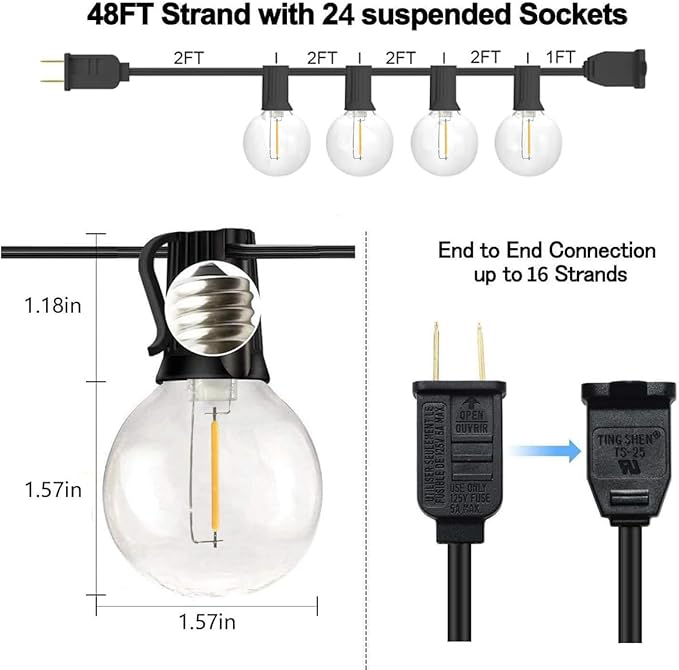 SUNTHIN Outdoor String Lights, 48FT Patio Lights - Image 3