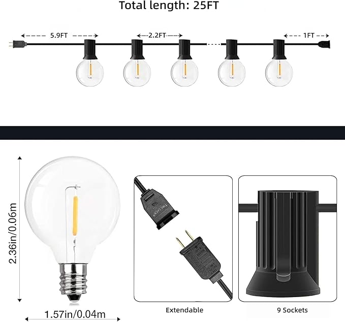 GPATIO Outdoor String Lights, 25FT G40 Bulbs Shatterproof Patio Lights - Image 6
