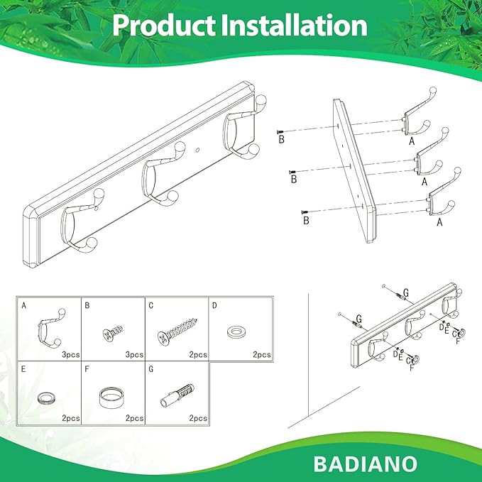 Badiano Wooden Coat Rack, Wall-Mounted Organizer - Image 7