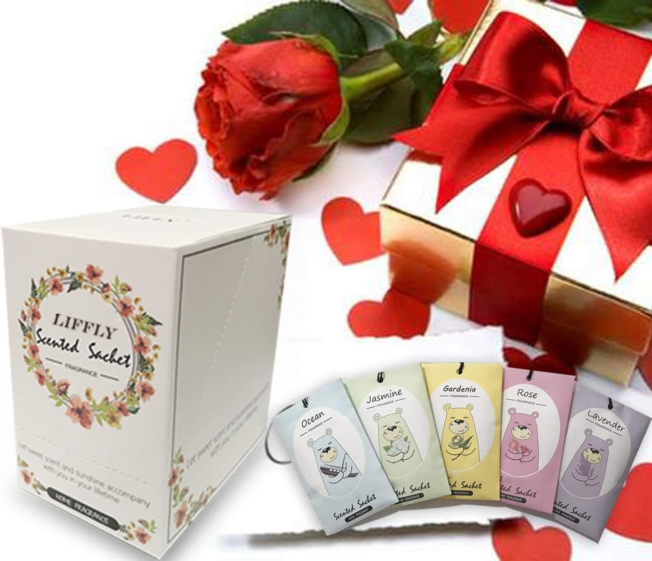 14 Packs Scented Sachets for Drawers and Closets Lavender, Rose, Jasmine, Ocean, Vanilla, Sandalwood, Gardenia 7 Scent