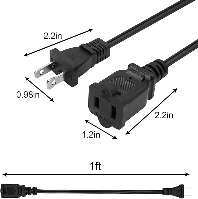 2 Prong Extension Cord 1FT, Indoor Male/Female Power Cable, UL Listed Perfect - Image 5