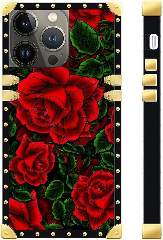 Compatible with iPhone 13 Pro Max Case, Vector Red Rose Green Leaf Luxury - Image 3