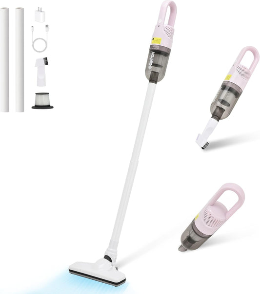 6-in-1 Lightweight Stick Vacuum Cleaner with 100W Powerful Motor, Mini Portable Household Handheld Vacuum Cleaner for Domestic Hard Floors, Carpets and Pet Hair(Pink Cordless)