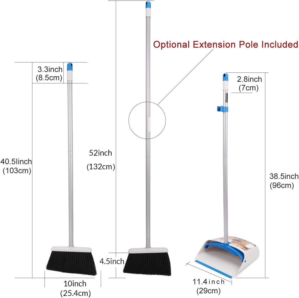 TreeLen Long Handle Broom and Dustpan Set,Upright Dust Pan Combo for Home, Kitchen, Room, Office, Lobby Floor Use Without Bending