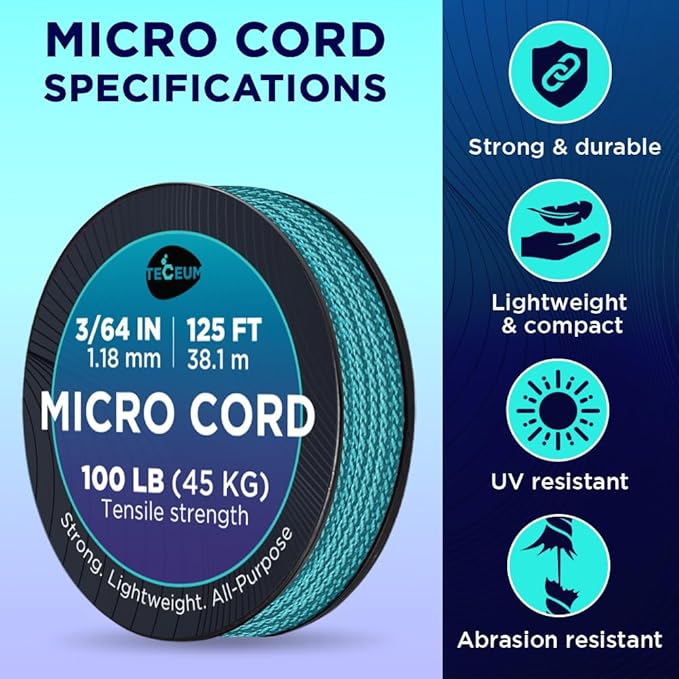 TECEUM Micro Paracord – 1.18 mm X 125 ft – Micro Utility Cord – Thin Braided - Image 4