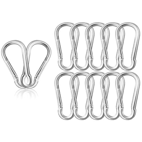12 Pack 3" Heavy Duty Carabiner Clips, M8 Sliver Galvanized Steel Spring Snap by SEUNGCH