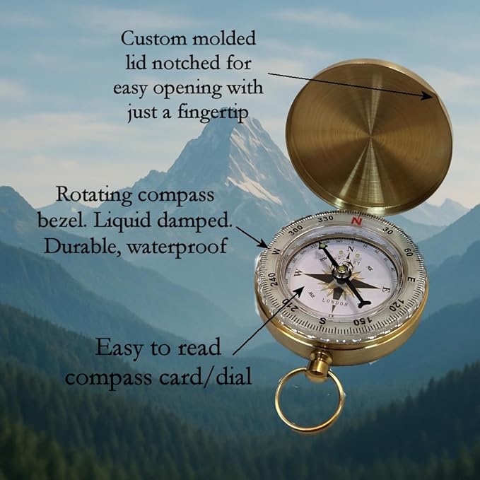 Glow in the Dark Brass Pocket Compass - Image 3