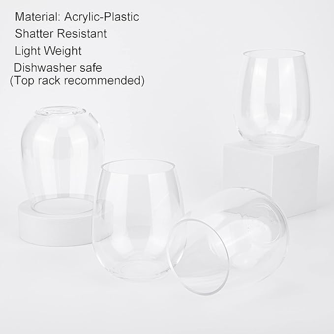 KOXIN-KARLU Classic 18-ounce Acrylic Stemless Wine Glasses, Unbreakable Mixed - Image 4