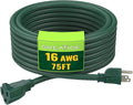 Indoor Outdoor Extension Cord 75 FT, 16/3 SJTW Weatherproof Green Electrical by GREATIDE