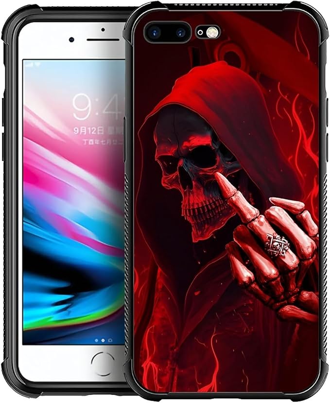 for iPhone 7/8 Case, Gestures Funny Skull Pattern Graphic Design Girl Boy Soft by FKBRCL4U