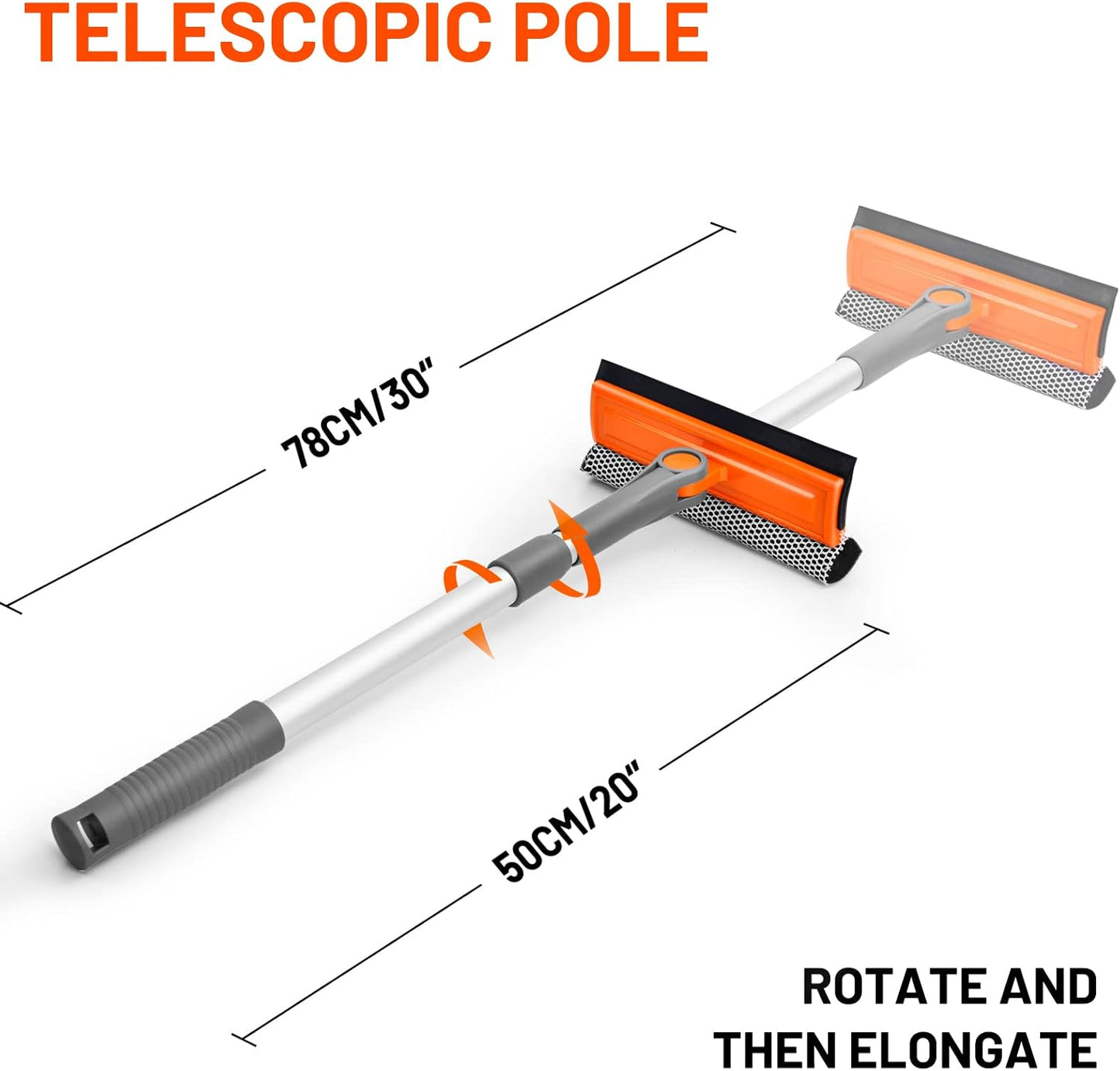 eazer Professional Window Squeegee, 2-in-1 Rotatable Squeegee for Window Cleaning Kit, Window Cleaner Tool, Window Washing Equipment Kit with Extension Pole (20''-30'') for Shower/Windshield