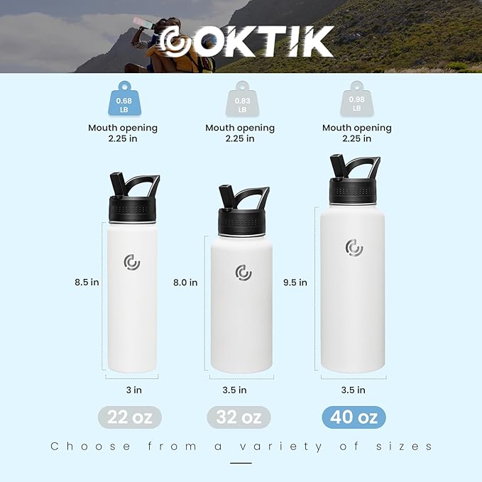 COKTIK 40oz Sports Water Bottle, Stainless Steel Water Bottle - Image 2