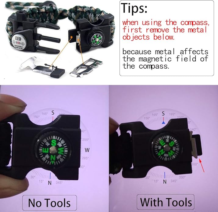 Survival Paracord Bracelet, Fire Starter, Waterproof SOS Light, Adjustable AK87 - Image 8