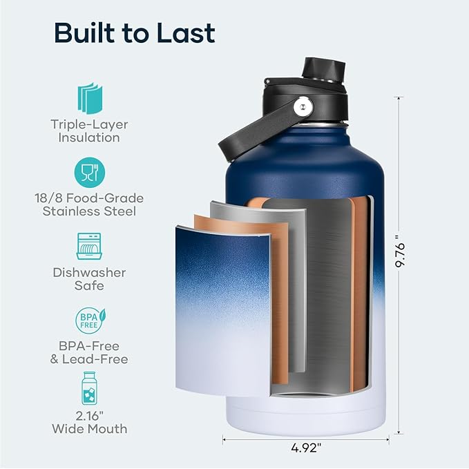 BUZIO Vacuum Insulated Stainless Steel Water Bottle 64oz BPA Free Double Wall - Image 4