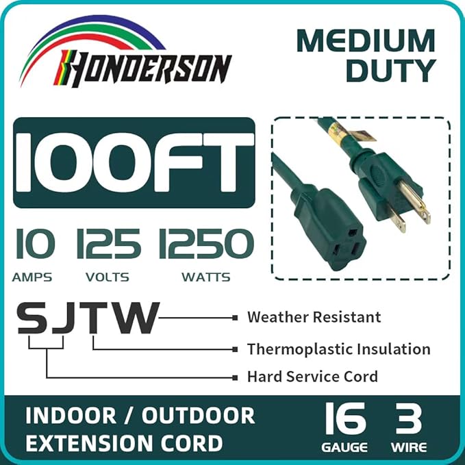 100FT Outdoor Extension Cord-16/3 SJTW Durable Green Extension Cable - Image 3
