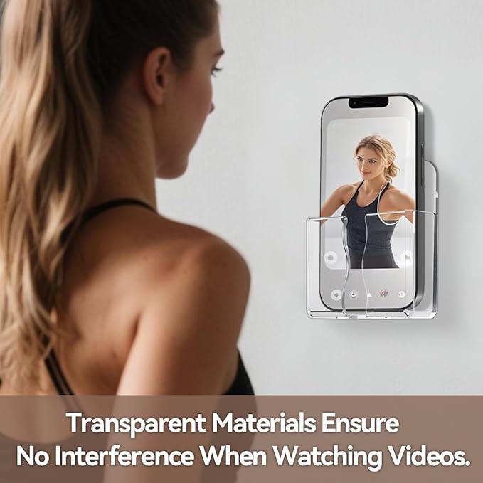 2 Pcs Clear Wall Mount Phone Holders, Self Adhesive Plastic Stand, Compatible - Image 8