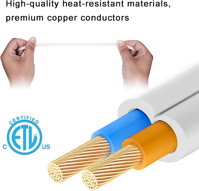Short Extension Cord 1 FT, 2 Prong White, Mini Extension Cord US Male/Female - Image 3