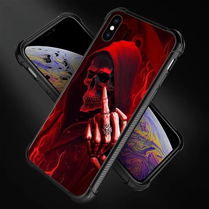 for iPhone Xs Max Case, Gestures Funny Skull Pattern Graphic Design Girl Boy - Image 5