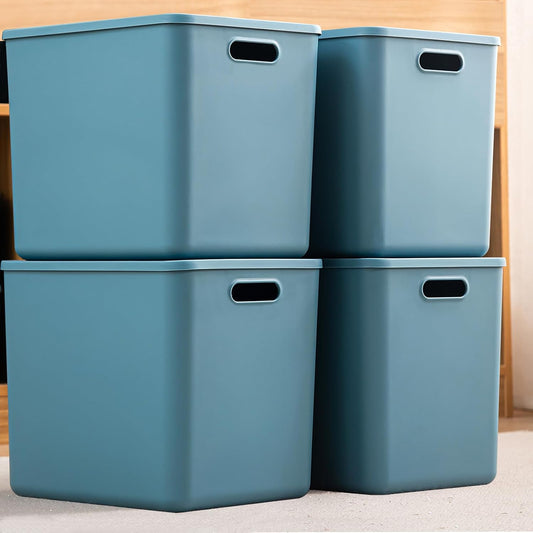 Plastic Storage Bins with lids,Storage Baskets,Container with handle,Storage Organizer Bins for Shelves,Office,Bedrooms,Closets, Cabinets(Blue, 4XL)
