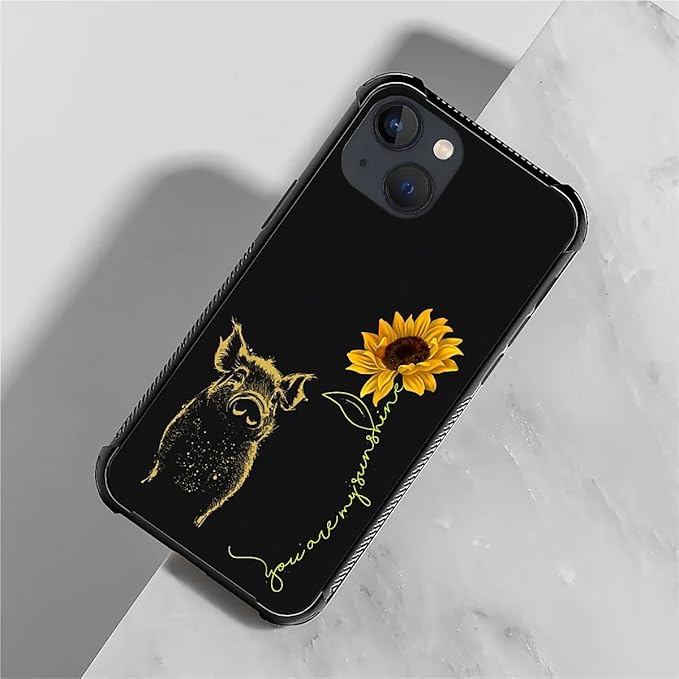 for iPhone 13 Mini Case, Pig Sunflower Yellow Sunshine Pattern Made of Soft - Image 2