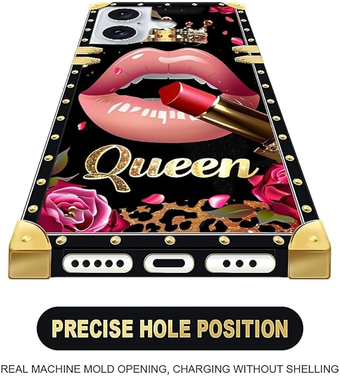 Compatible with iPhone 16 Case, Glitter Red Rose Queen Leopard Lipstick Luxury - Image 6